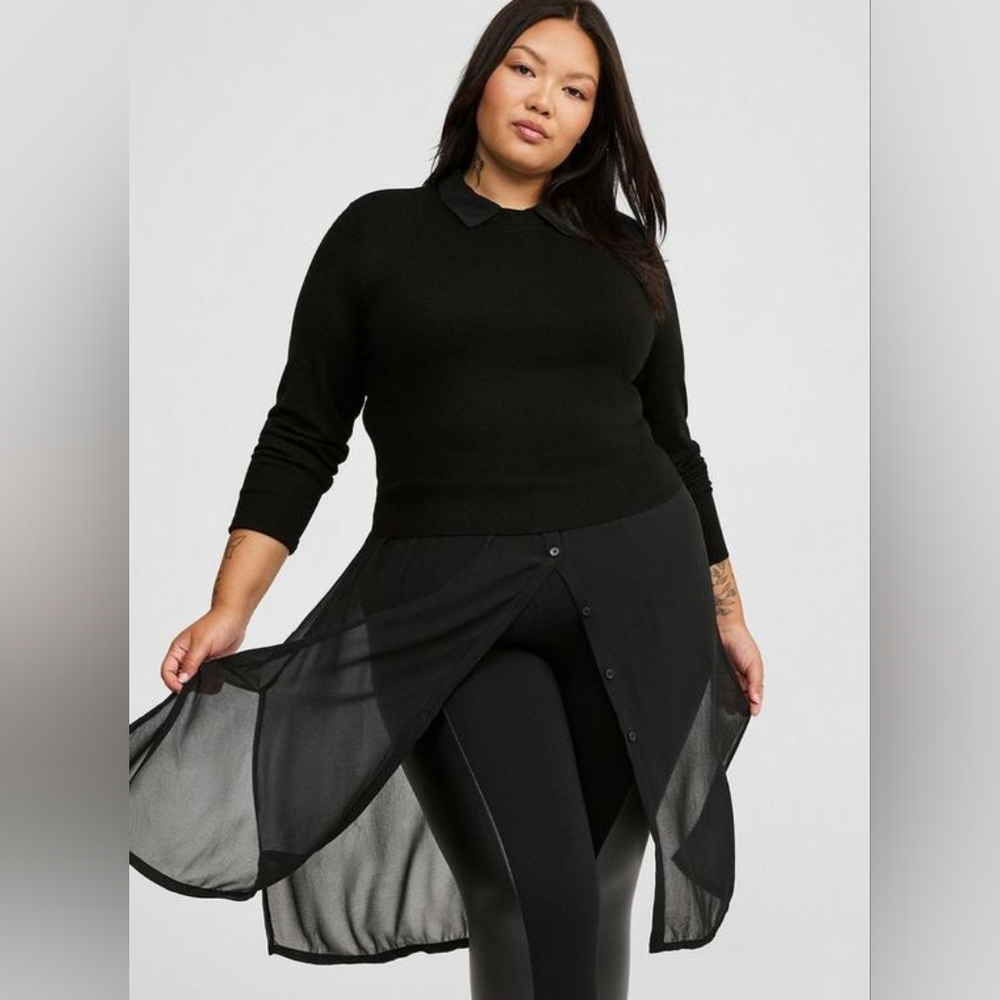 Torrid Fitted Crop Chiffon Two-Fer Sweater